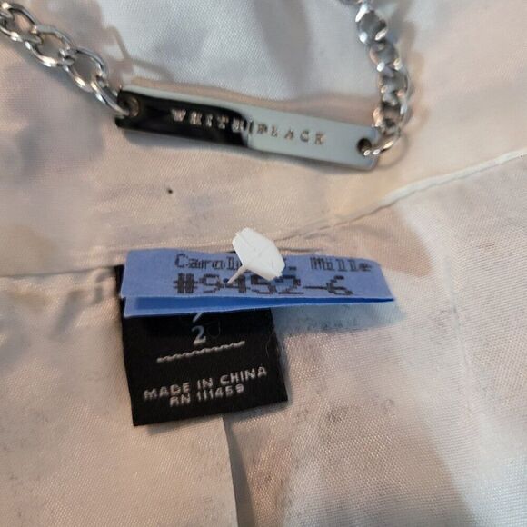 WHBM  Womens Wool Blend Houndstooth Blazer Sz 2 Ruffle Chain Fringe Trim Black - Picture 12 of 15